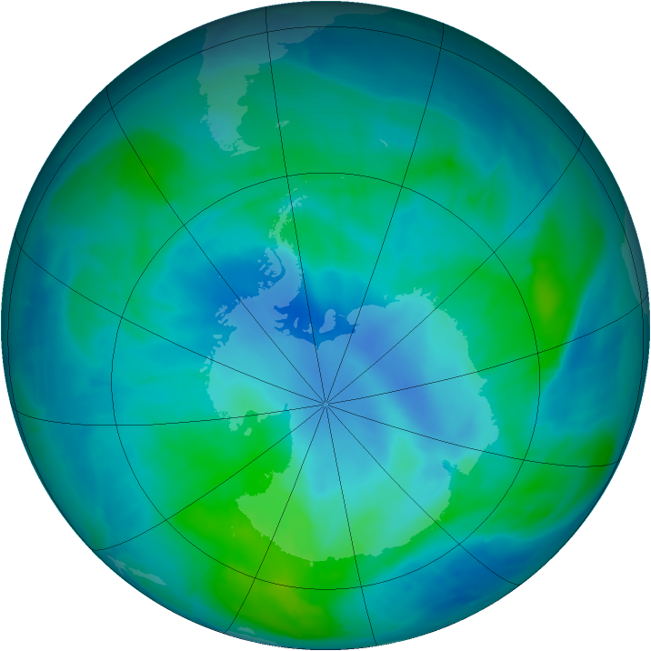 Antarctic ozone map for 04 March 2015